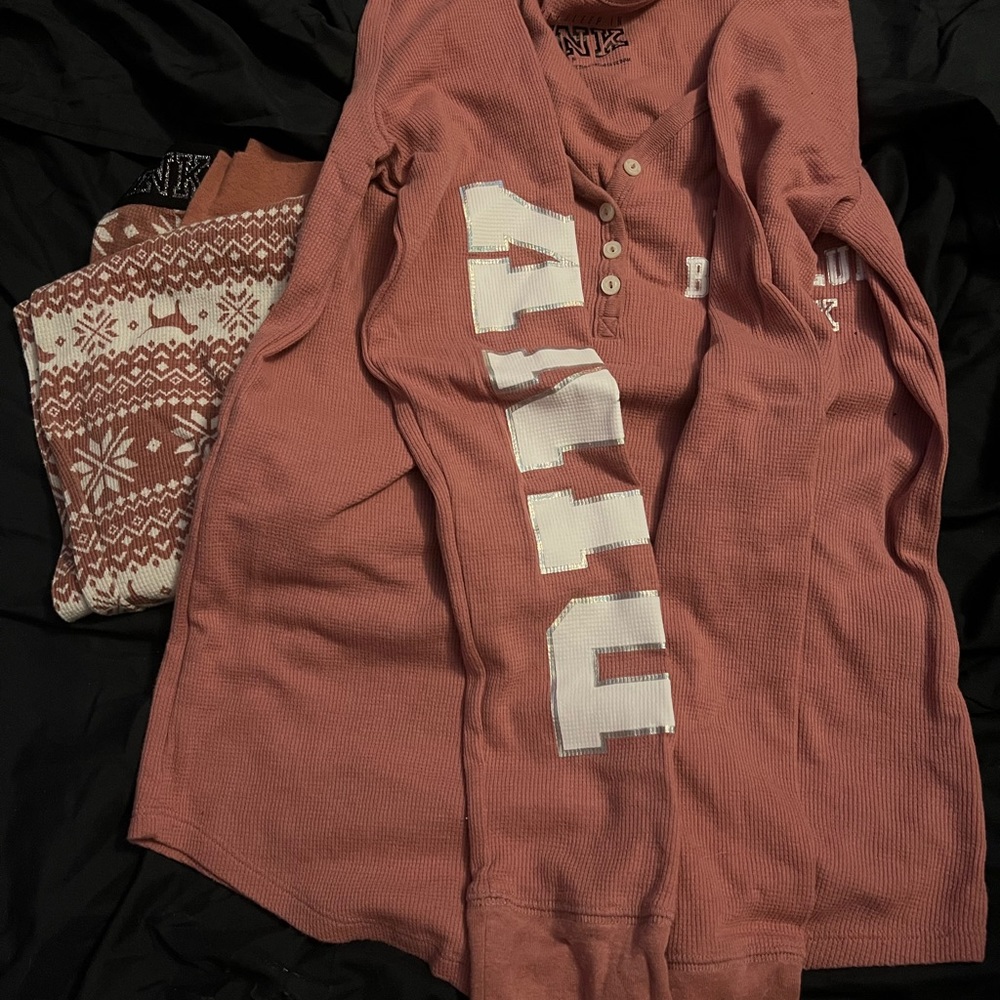 VS Only Sleep In PINK Waffle Weave Lounge Set